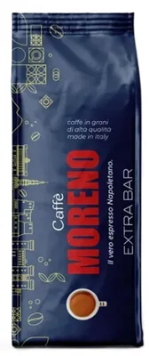 Zdjęcie produktu dla Moreno Extra Bar – typowa neapolitańska kawa, 1 kg całych ziaren, łagodny i lekko cierpki smak dzięki wysokiej zawartości odmiany Robusta