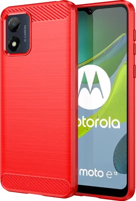 Produktbild von Moto E13 Hülle, Carbon-Faser TPU Silikon Stoßfest Schutzhülle für Motorola Moto E13 Rot