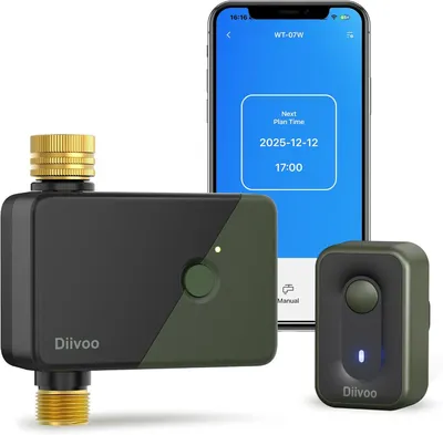Produktbild von Diivoo Bewässerungscomputer WLAN mit Messing EIN-/Auslässe Smarte Zeitschaltuhr Kompatibel für Gärten