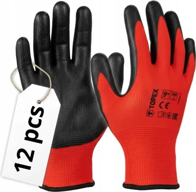 Produktbild von TOPEX 12 Paar Arbeitshandschuhe mit Grip – Rutschfeste Latex-Beschichtung (Smooth), 9"