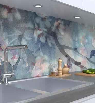 Produktbild von Küchenrückwand selbstklebend Graffiti Blüten Baum Spritzschutz Folie 220 x 60cm