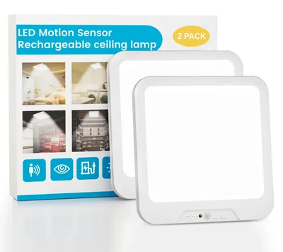 Produktbild von Aufladbare LED-Deckenleuchten - Schrankbeleuchtung - 2er-Pack - Fernbedienung - Bewegungssensor - 3 Farbtemperaturen - Magnetische Befestigung - Weiß