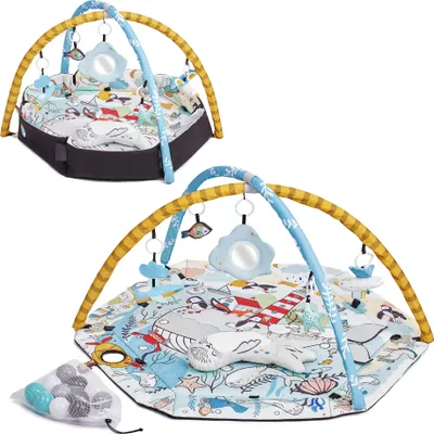 Produktbild von Kinderkraft SMARTPLAY SEA - Sensorische Lernmatte - 2-in-1 - mit Spielbogen & 5 abnehmbaren Spielzeugen - 12 Bälle - ab Geburt