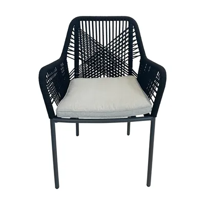 Produktbild von Rope-Sessel Valletta 6er Set, stapelbare Gartenstühle mit Armlehnen, Stahlgestell, Rope-Geflecht, Sitzkissen, anthrazit/schwarz