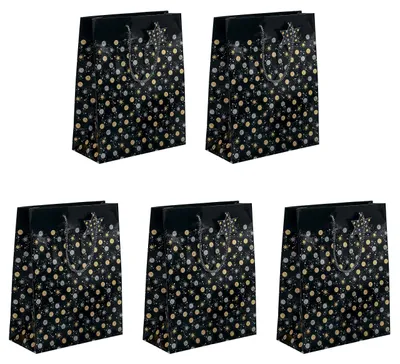 Geschenktüten aus Papier, 23x17 cm, 5 Stück, Schwarz/Gold/Silber