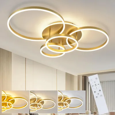 Produktbild von ZMH LED Deckenleuchte 98CM Deckenleuchten 90W Dimmbar Deckenlampe mit Fernbedienung Gold 4 Ring Deckenbeleuchtung für Schlafzimmer Küche
