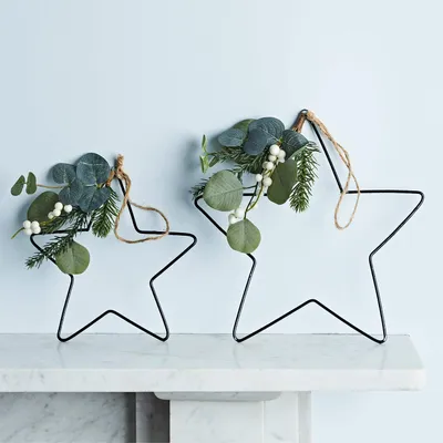 Sterndeko mit Eukalyptus & Beeren, 28 cm, 2er-Set, schwarz