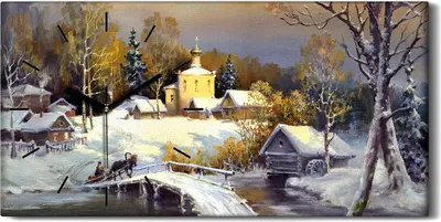 Produktbild von Wandbild Leinwand Bilder Wanduhr 60x30 Gemälde Winter Schnee Landschaft - schwarze Hände