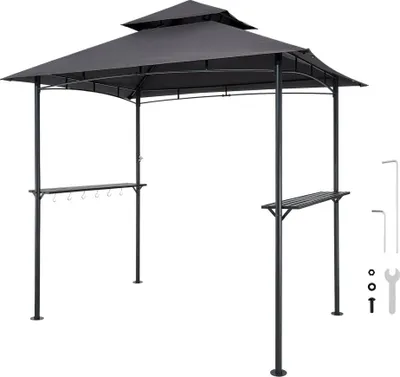 Obrázek produktu pro Altán na grilování 2430x1500x500 mm - Zastřešení altánu na grilování pro venkovní grilování - Dvoupatrové zastřešení na grilování - Zahradní altán s dvojitou střechou pro 2-4 osoby - Ideální pro terasu, dvůr a zahradu