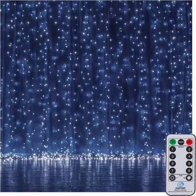 Obrázok produktu pre Svetelný záves LED - 3x3m, 306LED, 8 funkcií, ovládač, IP44, studená biela