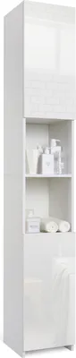 Image de Meerveil armoire haute, armoire de salle de bain, avec 2 portes brillantes et 6 séparations, 30 x 30 x 183.5cm, blanc