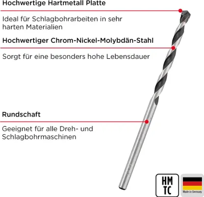 Obrázek produktu pro kwb 045080 Chromium molybdenum steel Concrete twist drill bit 8 mm Total length 250 mm Cylinder shank 1 pc(s)