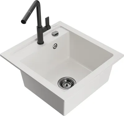 Produktbild von Mexen Vito 1-Becken-Granit-Spüle mit Mischbatterie Flora, Weiß - 6503-20-670401-70-B