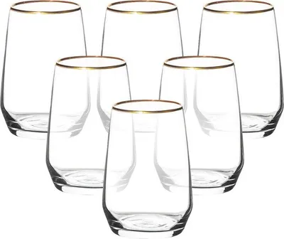 Produktbild von Drinkgläser 6er Set Glas Cocktailgläser Saftgläser RUBIN GOLD 450 ml
