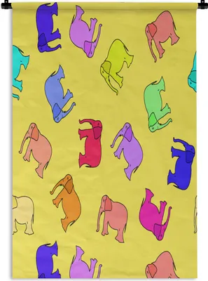 Produktbild von MuchoWow® Wandteppich Wandbehang Elefant - Gelb - Muster 90x135 cm Tapisserie Dekoration Wandtuch - Baumwolle - Wandskulptur