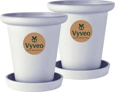 Immagine prodotto di Vyveo - Vaso da fiori Skara con sottovaso - Set da 2 - Grigio chiaro - 20x19