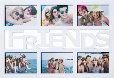 A collage of photos of friends enjoying themselves at the beach, with the word "FRIENDS" spelled out in the center.