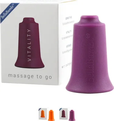 A product shot of a BellaBambi massage tool and its packaging, with smaller images of other colors at the bottom.