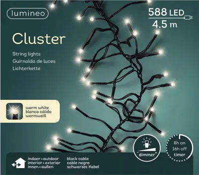 Produktbild von Lumineo-Cluster im LED-Beleuchtungskabel für den Außenbereich, 588 Lichter, 450 cm, warmweiß