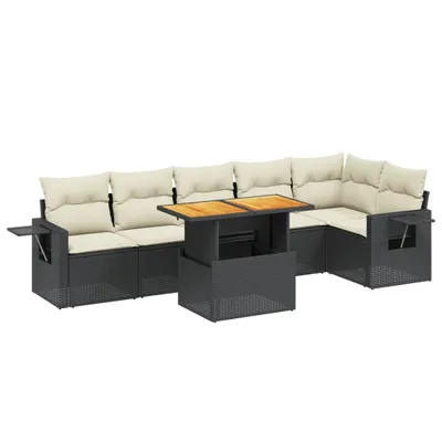 Produktbild von vidaXL 7-tlg. Garten-Sofagarnitur mit Kissen Schwarz Poly Rattan