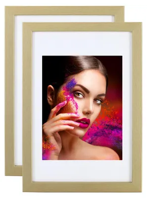 Produktbild von 2er 3er 5er Set Holz Bilderrahmen Lifestyle Plexi Foto Rahmen Collage Wanddeko Poster HR-25 - Farbe: 2er Pack Gold | Format: 40x60