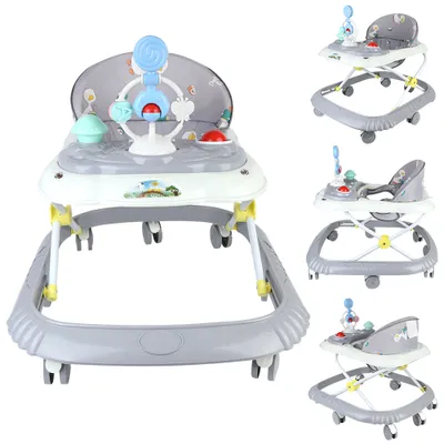 Produktbild von 3 in 1 Gehfrei Babywalker,Lauflernhilfe Klappbar Spiel- und Lauflernwagen Gehfrei Babywippe mit Musik&Spielecenter, für ab 6 Monaten Grau