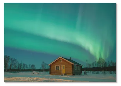 Produktbild von POSTER - 84x59 cm (A1) - Obel Z. - Nordlichter über dem Winterhaus -  Wandbild für Wohnzimmer Schlafzimmer & Flur, Modernes Poster Wanddeko, Ungerahmt