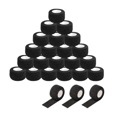Produktbild von EZ Tattoo Grip Tape - 24 Stück (2.5cm x 4.5m) Selbstklebende Bandage für die Schwellung von Handgelenk und Knöchelverstauchung, Einweg-Rolle Tattoo Grip Tube Tape für Tattoo-Maschine (Black)