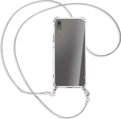 Produktbild von Handykette Backcover-Schutzhülle mit Band (Metall silberfarben) für Sony Xperia XA1 - silberfarbene Kette Snake