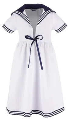 Produktbild von modAS Kinder Matrosenkleid mit 1/2-Arm - Maritimes Kurzarmkleid mit großem Kragen in Weiß Größe 98