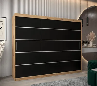 Produktbild von Kleiderschrank ENNI – Breite 250 cm, Eiche artisan / schwarz