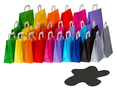 Produktbild von 50x Papiertragetaschen Papiertaschen Flachhenkel 18x8x22cm schwarz 70gr.