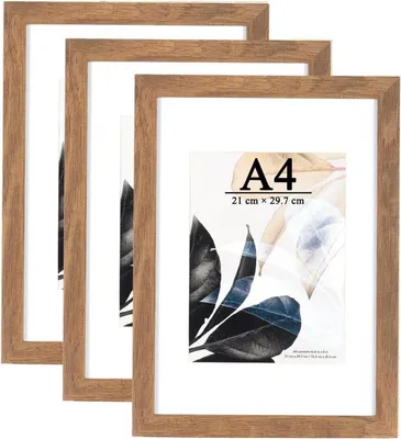 Zdjęcie produktu dla Ramka na zdjęcia A4 kolor drewna prawdziwe drewno pleksi plakat ramka na zdjęcia zestaw 3