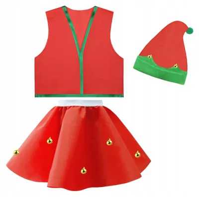 Produktbild von Rot Elf Kostüm Mädchen Weihnachten 3-teilig Größe 146-158