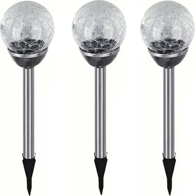Produktbild von 3er Set Edelstahl LED Solar Gartenleuchte Kugel mit Crackle-Licht Solarlampe Solarleuchte Deko Garten Leuchte Bunt Lampe