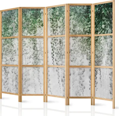Produktbild von Paravent XXL 225x171 cm 5-teilig einseitig eleganter Sichtschutz Raumteiler Trennwand Raumtrenner Holz Design Motiv Deko Home Office Botanik Natur b-C-10119-bh-a