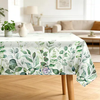 Immagine prodotto di Tovaglia primaverile, motivo eucalipto, rettangolare, 152 x 304 cm, in poliestere
