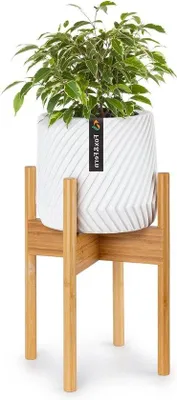 Obrázek produktu pro Bambusový stojan na květiny s keramickou miskou, 20 cm, bílý
