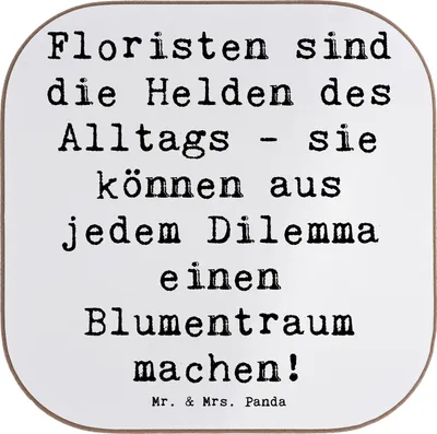 Produktbild von Mr. & Mrs. Panda Untersetzer für Gläser Spruch Floristin Heldin - Weiß - Geschenk, handgefertigte Geschenke, Quadratisch, Sorgfalt, Berufstätige, Tischuntersetzer, Beruf