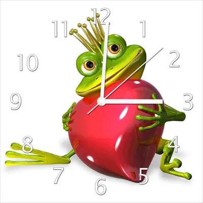 Produktbild von Wallario Design Wanduhr Verliebter Froschkönig mit großem Herz aus Echtglas, Größe 30 x 30 cm