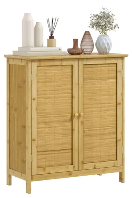 Produktbild von Sideboard im Bohššme-Stil aus Rattan und Bambus, 2 Tš¹ren und Einlegeboden, 60 x 27 x 67,5 cm, Holzfarbe