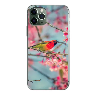 Produktbild von MuchoWow® Handyhülle Schutzhülle Hülle für iPhone 11 Pro Vogel - Sakura - Farben Silikon Softcase Handy Hülle - Handy