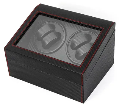 Zdjęcie produktu dla Pudełko na zegarki – automatyczny mechanizm do zegarków – 4+6 miejsc – 2 silniki – 220 V, 50 Hz – 30,5 × 23,5 × 18 cm – MDF, skórapoliuretan i metal – czarny