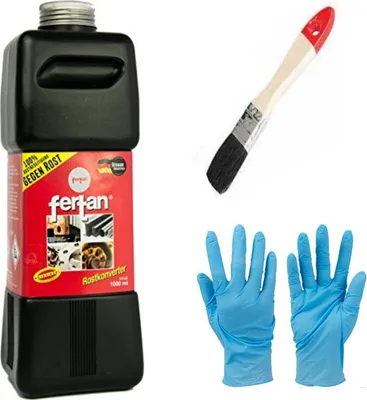 Produktbild von Fertan 1 Liter Rostentferner, Rostkonverter - Der perfekte Rostumwandler inkl. Pinsel von E-Com24 und Nitrilhandschuhe
