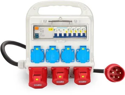 Obrázok produktu pre Elektrické zásuvky typu Schuko, 2 x 400V/16A a 1 x 400V/32A, určené na stavby