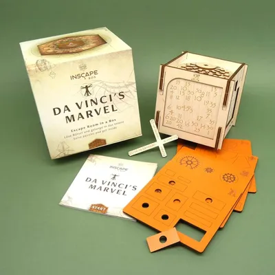 Set mit Verpackung, Rätselwürfel und Aufgabenplatten – interaktive Puzzle Box Cluebox als Denkspiel für Erwachsene