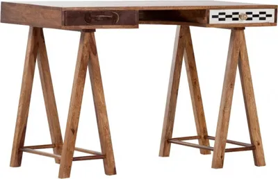 Image de Casa Padrino Bureau Secrétaire en bois de manguierReproductioné de fourrure et de mosaïque 120 cm - Design vintage