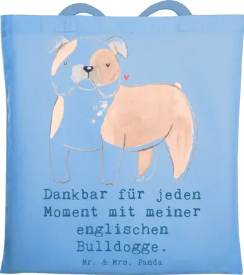 Produktbild von Mr. & Mrs. Panda Einkaufstasche Englische Bulldogge Moment - Sky Blue - Geschenk, English Bulldog, Beutel, Tasche, Tote Bag, Laptoptasche, Uni