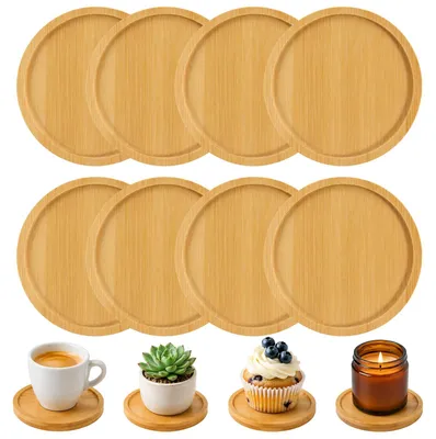 Productafbeelding van Set van 8 vierkante bamboe onderzetters - 9 cm