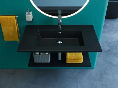Produktbild von Aqua Bagno Keramik Waschtisch Waschbecken modernes Design 80cm Loft Air Flat schwarz matt